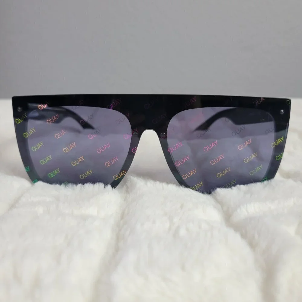 QUAY // ltd ed jlo collab rimless smoke lens rainbow watermark shield sunglasses